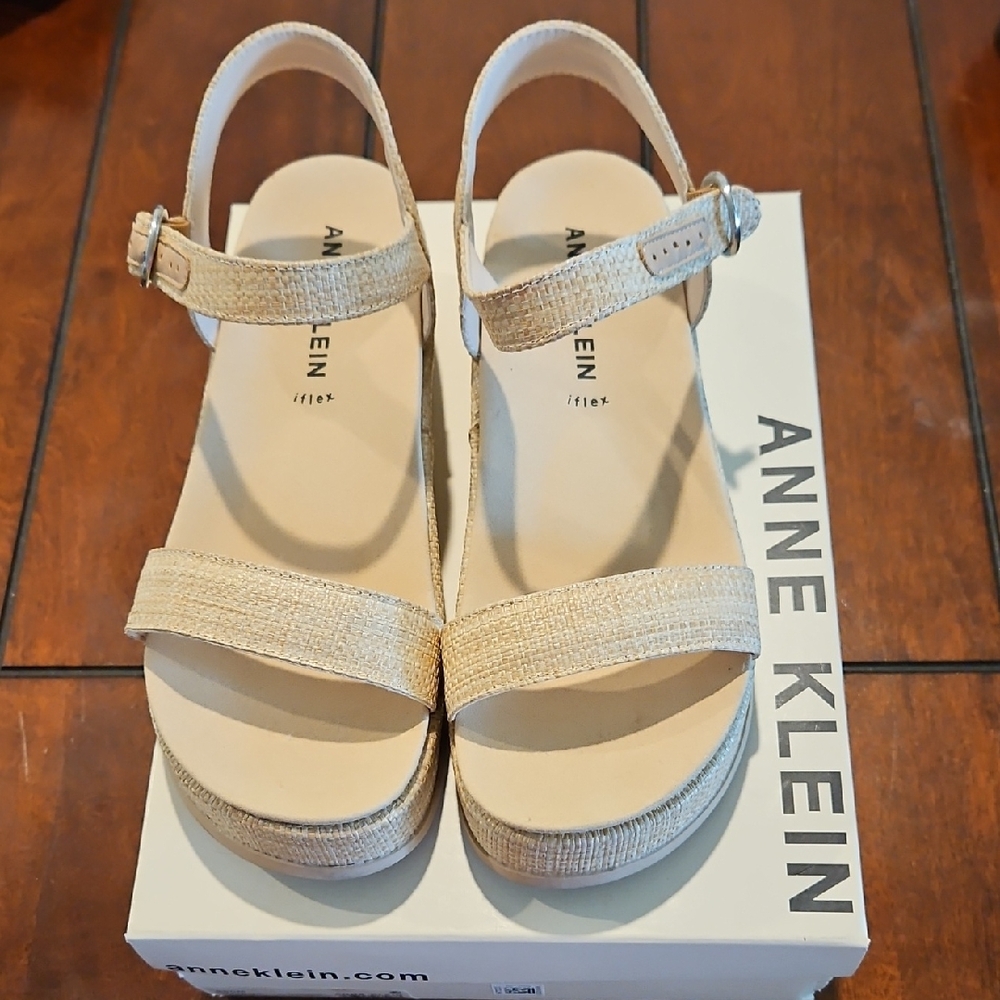 Anne Klein Textured Tan Platform Sandals